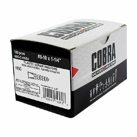COBRA ANCHORS Cobra Anchors Screw Anchor, 1-1/4 in L, Plastic, 175 lb 650-C-N054